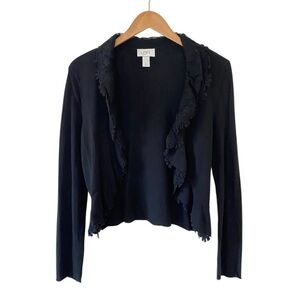 LOFT Black Open Front Cardigan Embroidered Lace Shawl Ruffle Collar Whimsigoth M